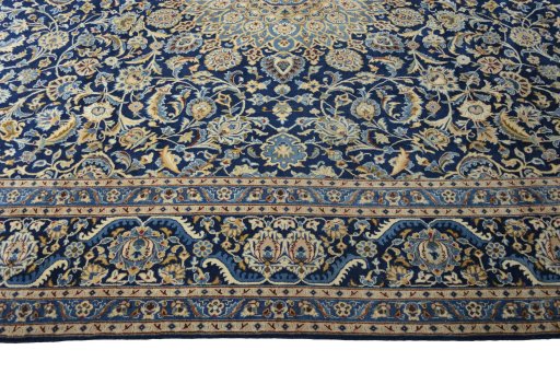 Corner detail of 2000s Kashmar rug showing border pattern and Wool pile
