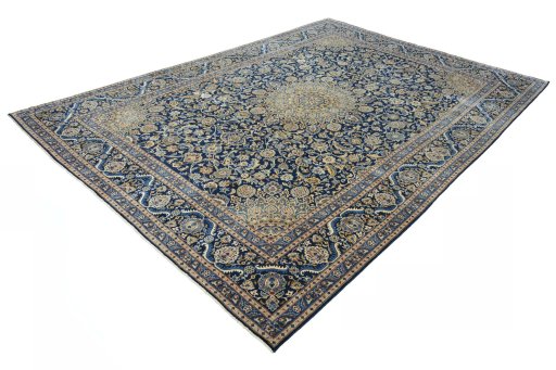 Corner detail of 2000s Kashmar rug showing border pattern and Wool pile