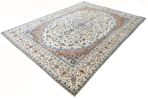 Corner detail of 2000s Kashmar rug showing border pattern and Wool pile