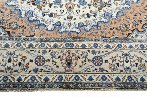 Full view of 2000s Kashmar rug from Iran / Persia, 393 × 287 cm in Beige tones