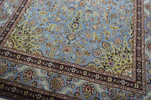 Close-up detail of 2000s Kashmar rug from Iran / Persia showing Wool weave
