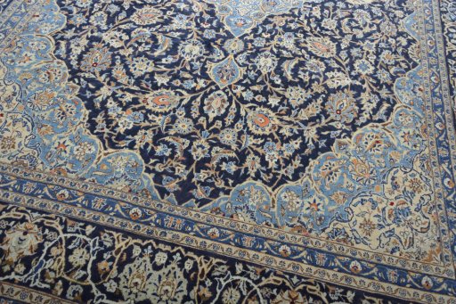 Close-up detail of 2000s Kashmar rug from Iran / Persia showing Wool weave