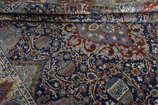 Close-up detail of 2000s Kashmar rug from Iran / Persia showing Wool weave