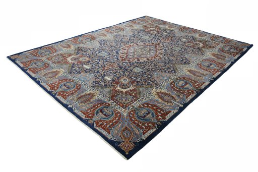 Corner detail of 2000s Kashmar rug showing border pattern and Wool pile