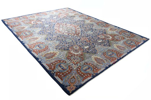 Close-up detail of 2000s Kashmar rug from Iran / Persia showing Wool weave
