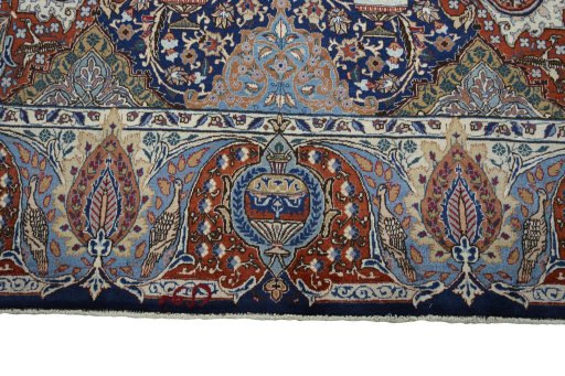 Full view of 2000s Kashmar rug from Iran / Persia, 400 × 305 cm in Blue tones