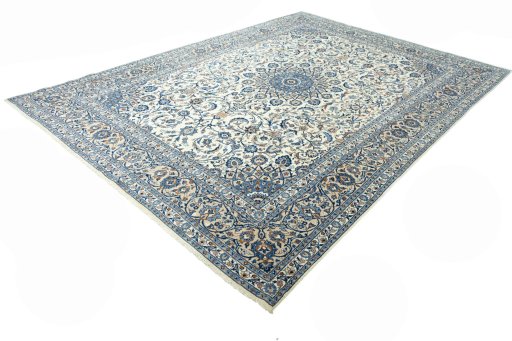 Corner detail of 2000s Kashmar rug showing border pattern and Wool pile