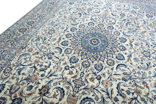 Backside of handmade 2000s Kashmar rug showing knot structure and weave density