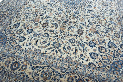 Close-up detail of 2000s Kashmar rug from Iran / Persia showing Wool weave