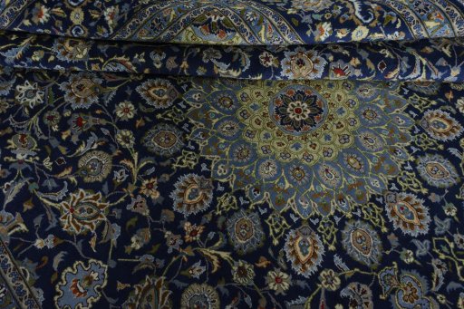 Close-up detail of 2000s Kashmar rug from Iran / Persia showing Wool weave