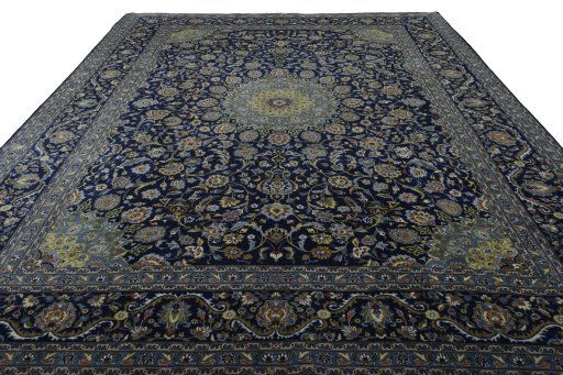 Surface texture of 2000s Kashmar rug with natural Wool and intricate pattern