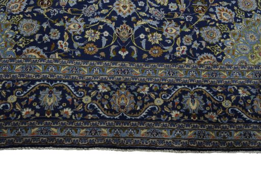 Full view of 2000s Kashmar rug from Iran / Persia, 385 × 292 cm in Blue tones