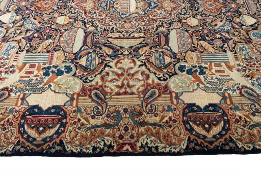 Corner detail of 2000s Kashmar rug showing border pattern and Wool pile