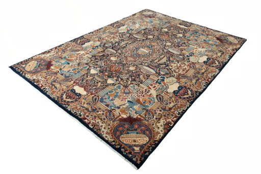 Corner detail of 2000s Kashmar rug showing border pattern and Wool pile