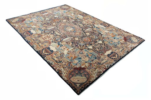 Close-up detail of 2000s Kashmar rug from Iran / Persia showing Wool weave