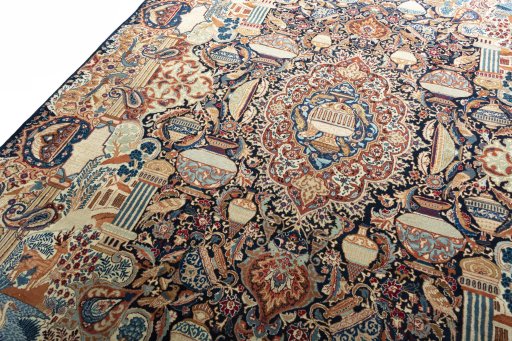 Backside of handmade 2000s Kashmar rug showing knot structure and weave density