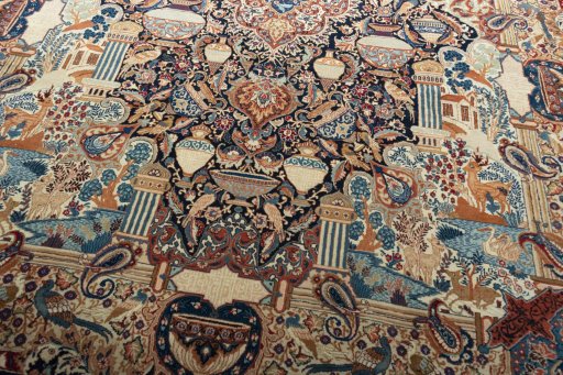 Close-up detail of 2000s Kashmar rug from Iran / Persia showing Wool weave