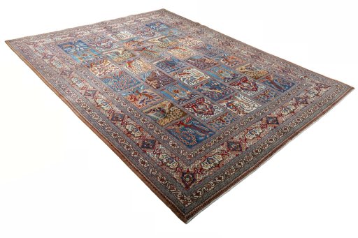 Close-up detail of 2000s Kashmar rug from Iran / Persia showing Wool weave