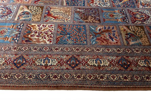 Full view of 2000s Kashmar rug from Iran / Persia, 392 × 302 cm in Multi Color tones