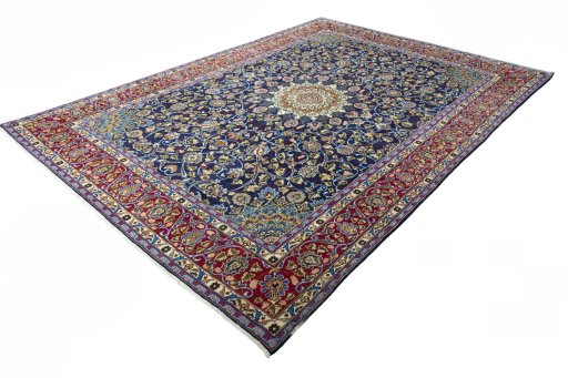 Corner detail of 2000s Kashmar rug showing border pattern and Wool pile
