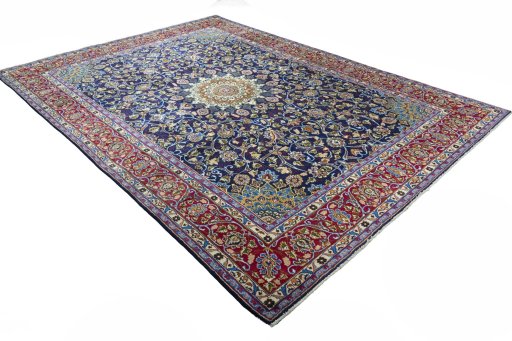 Close-up detail of 2000s Kashmar rug from Iran / Persia showing Wool weave