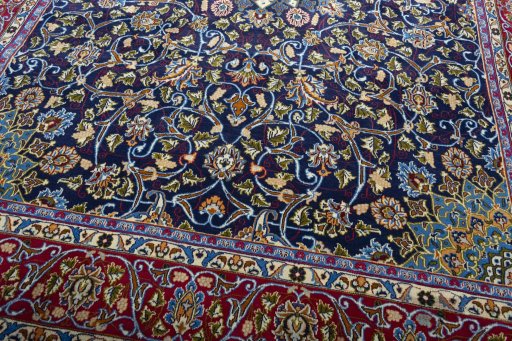 Close-up detail of 2000s Kashmar rug from Iran / Persia showing Wool weave