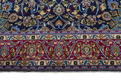 Full view of 2000s Kashmar rug from Iran / Persia, 407 × 290 cm in Blue tones