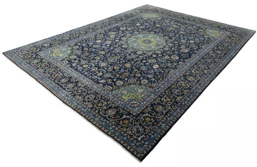 Corner detail of 2000s Kashmar rug showing border pattern and Wool pile