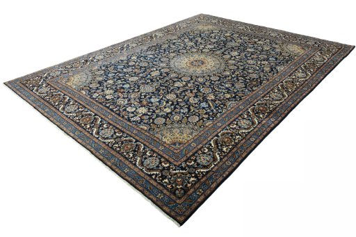 Corner detail of 2000s Kashmar rug showing border pattern and Wool pile