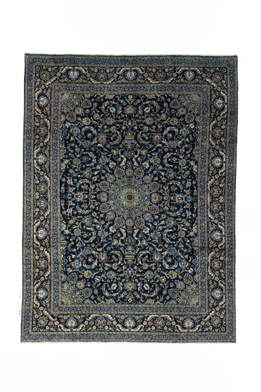 Full view of 2000s Kashmar rug from Iran / Persia, 340 × 253 cm in Blue tones
