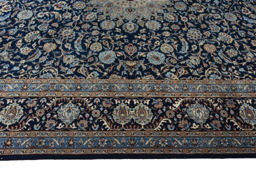 Corner detail of 2000s Kashmar rug showing border pattern and Wool pile