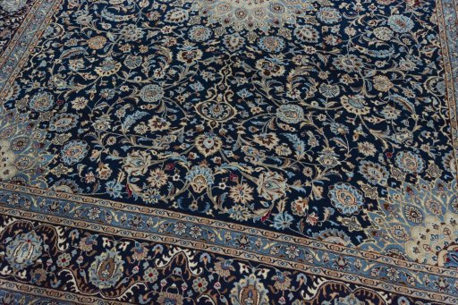 Close-up detail of 2000s Kashmar rug from Iran / Persia showing Wool weave