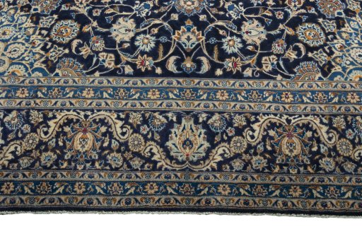 Full view of 2000s Kashmar rug from Iran / Persia, 388 × 298 cm in Blue tones