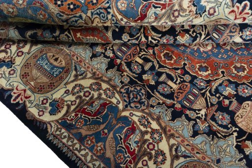 Close-up detail of 1970s Kashmar rug from Iran / Persia showing Wool weave