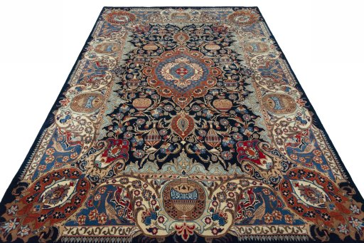 Surface texture of 1970s Kashmar rug with natural Wool and intricate pattern