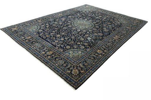 Corner detail of 2000s Kashmar rug showing border pattern and Wool pile