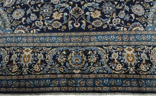 Full view of 2000s Kashmar rug from Iran / Persia, 405 × 297 cm in Blue tones