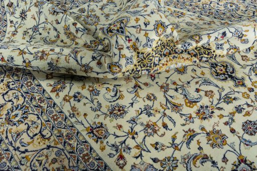 Surface texture of 2000s Kashmar rug with natural Wool and intricate pattern