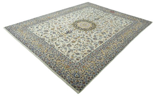 Corner detail of 2000s Kashmar rug showing border pattern and Wool pile