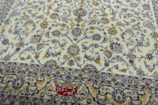 Close-up detail of 2000s Kashmar rug from Iran / Persia showing Wool weave