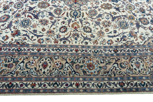 Corner detail of 2000s Kashmar rug showing border pattern and Wool pile