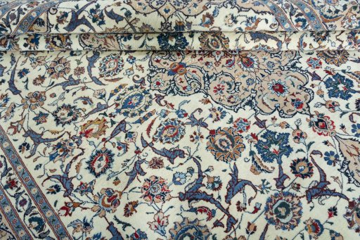 Close-up detail of 2000s Kashmar rug from Iran / Persia showing Wool weave