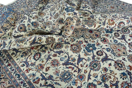 Surface texture of 2000s Kashmar rug with natural Wool and intricate pattern