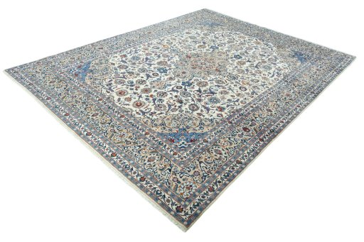 Corner detail of 2000s Kashmar rug showing border pattern and Wool pile