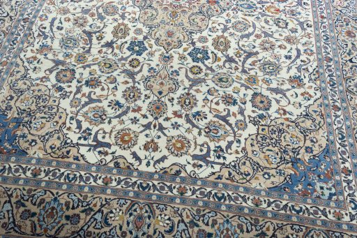 Close-up detail of 2000s Kashmar rug from Iran / Persia showing Wool weave