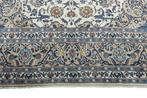 Full view of 2000s Kashmar rug from Iran / Persia, 383 × 295 cm in Beige tones