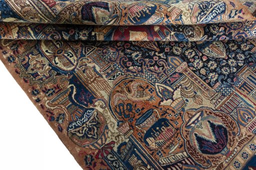Close-up detail of 1970s Kashmar rug from Iran / Persia showing Wool weave