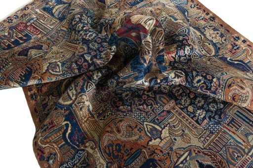 Surface texture of 1970s Kashmar rug with natural Wool and intricate pattern