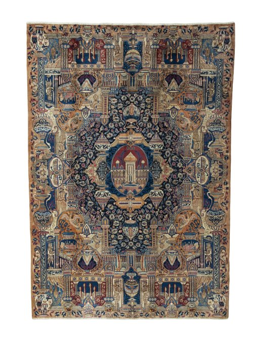 Full view of 1970s Kashmar rug from Iran / Persia, 289 × 200 cm in Multi Color tones