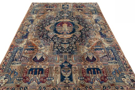 Surface texture of 1970s Kashmar rug with natural Wool and intricate pattern